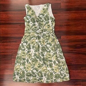Loft Floral Green White Garden Party Sleeveless Dress 10 Petite High Waist
